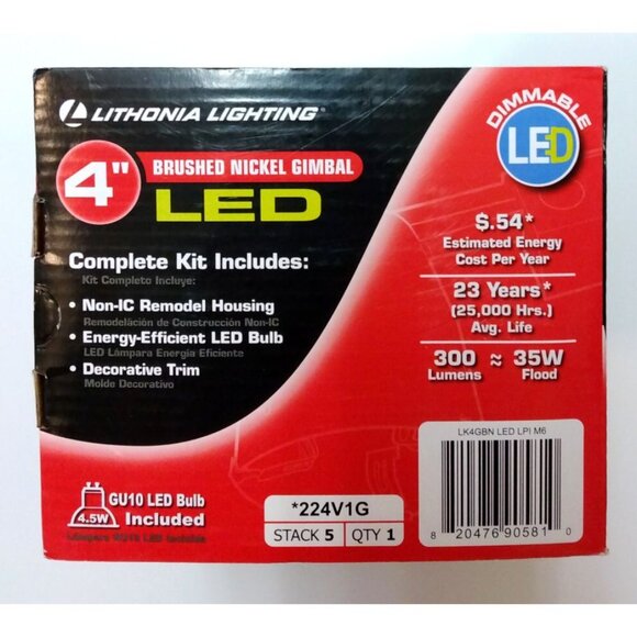 Lithonia Lighting 4” Brushed Nickel Gimbal 3000K LED Recessed Kit 224V1G - Picture 3 of 6